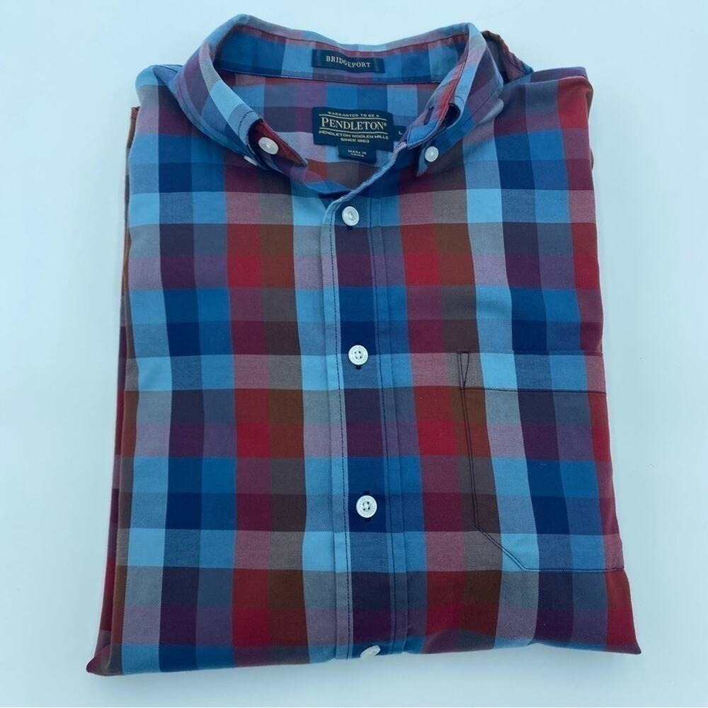 Pendleton Shirt Men's Large Blue & Blue Plaid Broadway Cloth Button Down